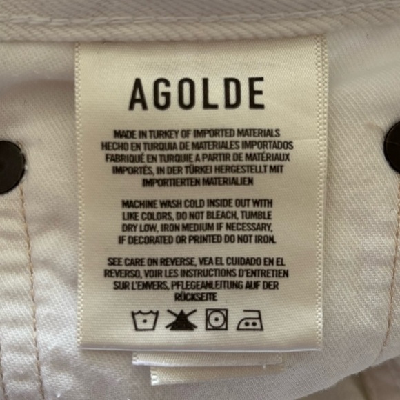 Agolde Riley Slant White Denim High Rise Straight Cropped Ripped Jeans EUC Sz 26 - Picture 6 of 10